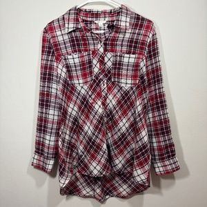 Cato Red/burgundy and cream thin plaid flannel blouse.